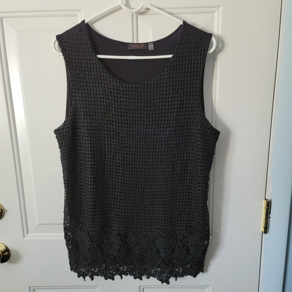 FYLO Sleeveless Mesh Front Top, Black Size XL